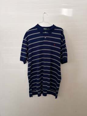Vintage Polo Ralph Lauren Striped Polo Shirt XXL Navy Blue Red Pony